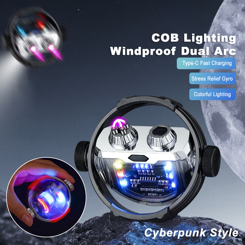 Cyberpunk Dual Arc Lighter with LED Light & Spinning Feature