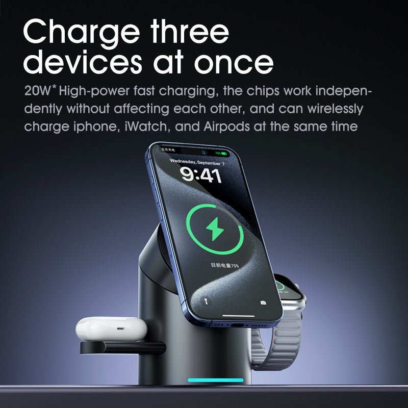 3 - in - 1 Wireless Charger – Charge iPhone, iWatch & AirPods Simultaneously - Cyberpunk Style