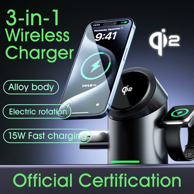 3 - in - 1 Wireless Charger – Charge iPhone, iWatch & AirPods Simultaneously - Cyberpunk Style