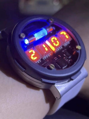 Customizable Nixie Tube Watch with Wireless Charging, Cyberpunk Style - Cyberpunk Style