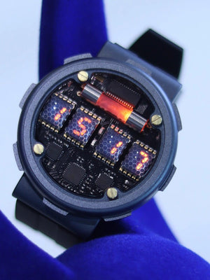 Customizable Nixie Tube Watch with Wireless Charging, Cyberpunk Style - Cyberpunk Style