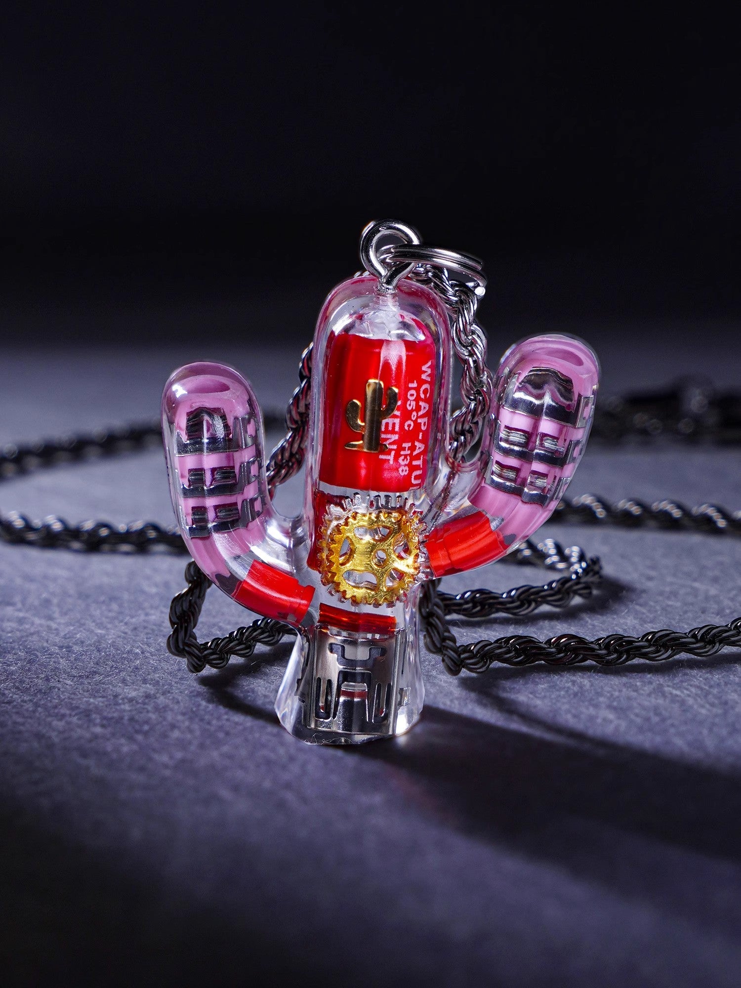 Cyberpunk Cactus Pendant – Bold Gear and Circuit Design in Vibrant Colors - Cyberpunk Style