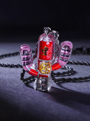 Cyberpunk Cactus Pendant – Bold Gear and Circuit Design in Vibrant Colors - Cyberpunk Style