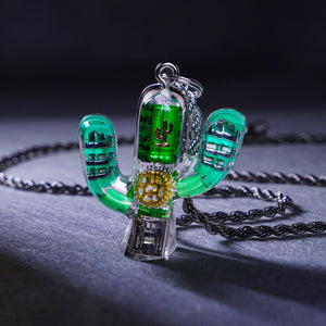 Cyberpunk Cactus Pendant – Bold Gear and Circuit Design in Vibrant Colors - Cyberpunk Style