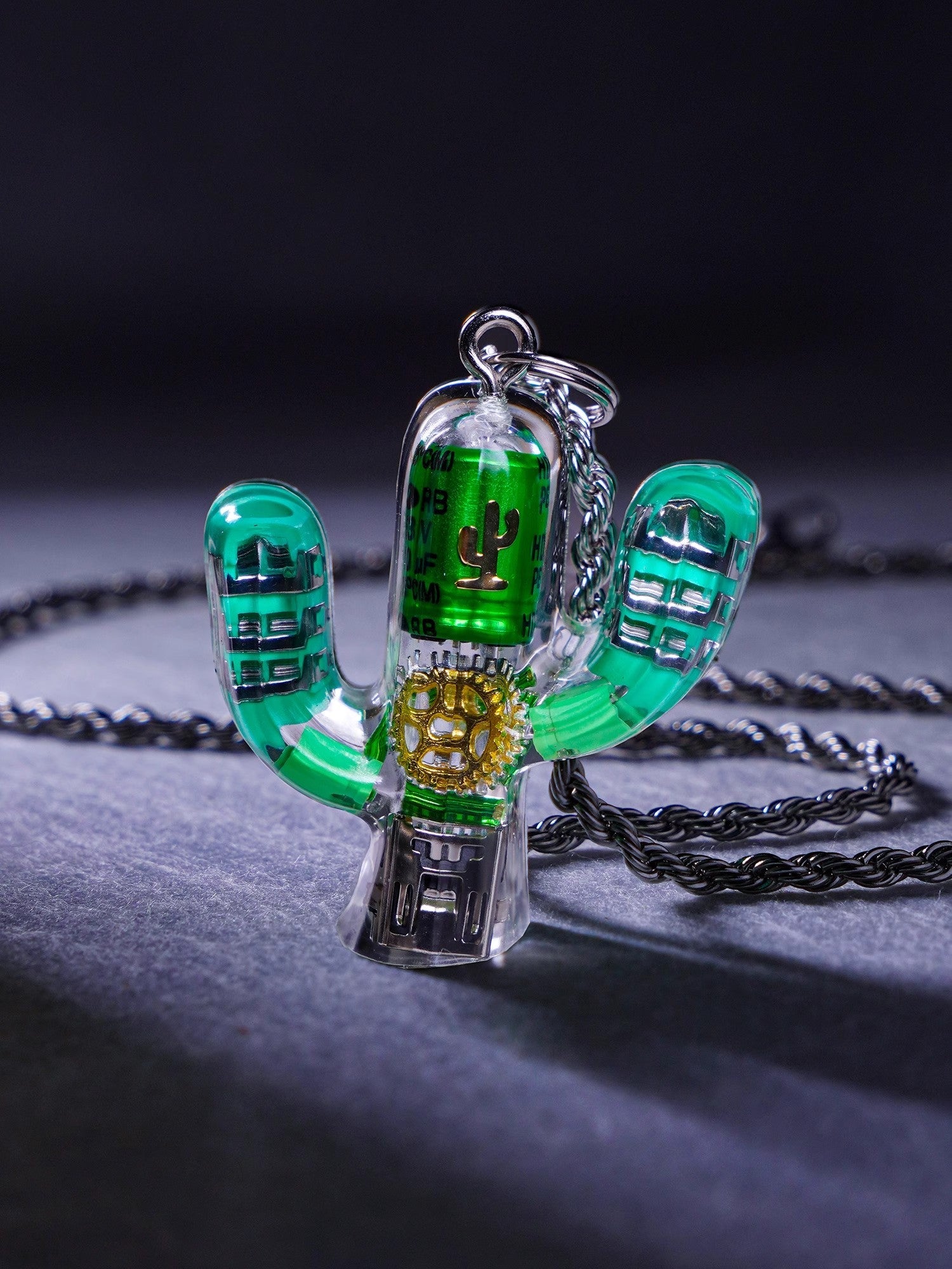 Cyberpunk Cactus Pendant – Bold Gear and Circuit Design in Vibrant Colors - Cyberpunk Style