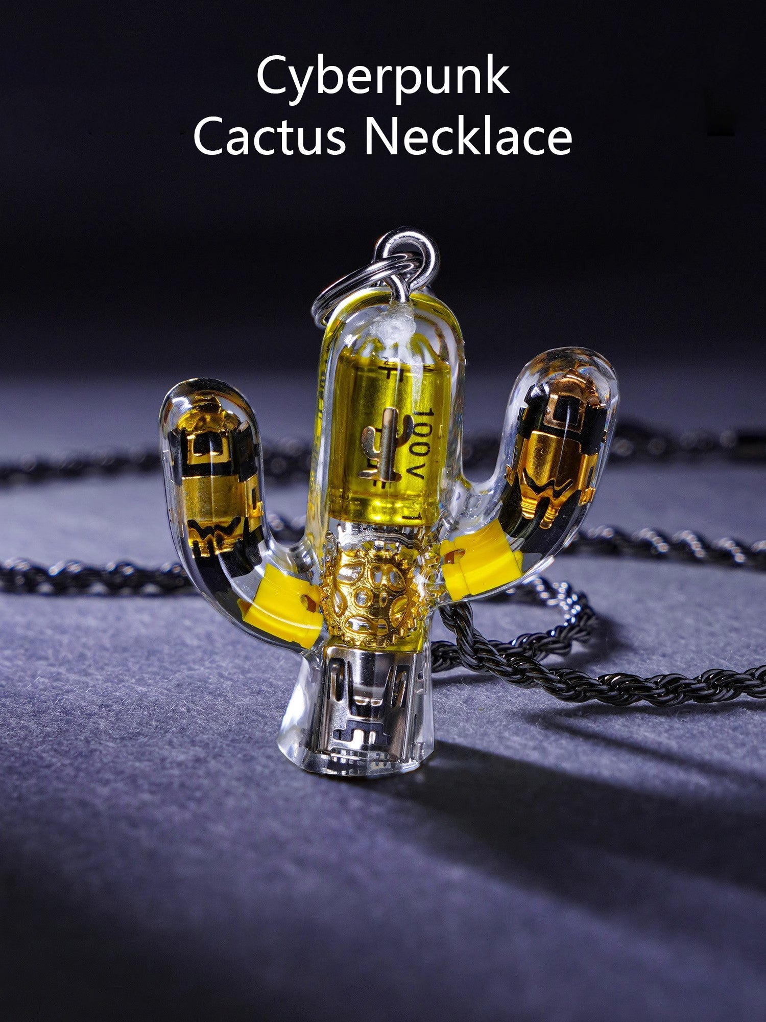 Cyberpunk Cactus Pendant – Bold Gear and Circuit Design in Vibrant Colors - Cyberpunk Style