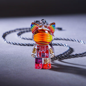 Cyberpunk Cat Necklace – Rainbow Circuit Board Design with Gear Accent - Cyberpunk Style