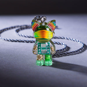 Cyberpunk Cat Necklace – Rainbow Circuit Board Design with Gear Accent - Cyberpunk Style