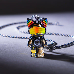 Cyberpunk Cat Necklace – Rainbow Circuit Board Design with Gear Accent - Cyberpunk Style