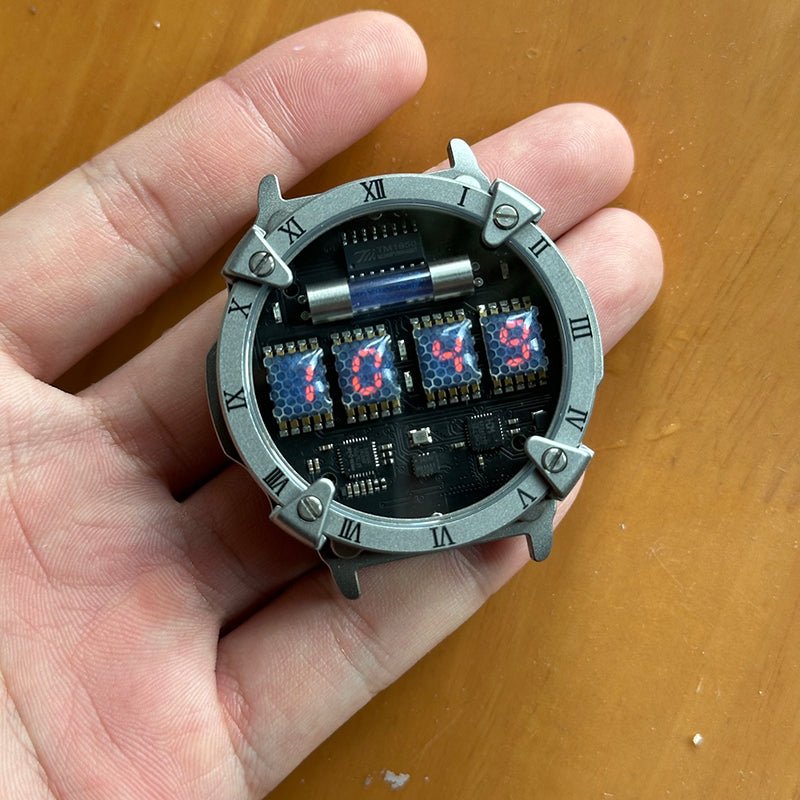 Cyberpunk Style Nixie Tube Watch, Titanium Alloy, Wireless Charging - Cyberpunk Style