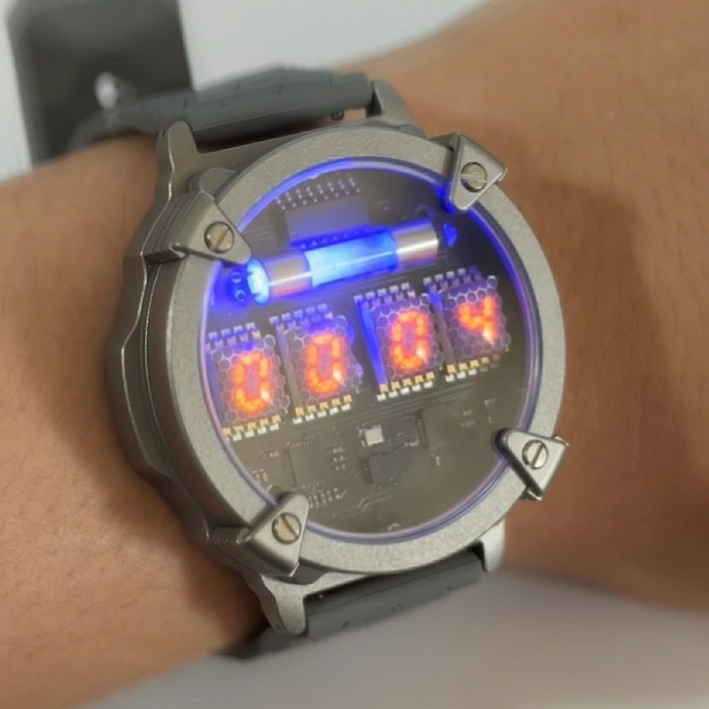 Cyberpunk Style Nixie Tube Watch, Titanium Alloy, Wireless Charging - Cyberpunk Style