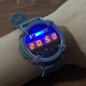 Cyberpunk Style Nixie Tube Watch, Titanium Alloy, Wireless Charging - Cyberpunk Style