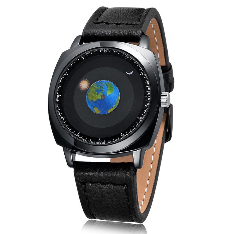 Earth Quartz Watch – Earth Dial, Solar Hour Hand, Moon Minute Hand, Futuristic Design - Cyberpunk Style