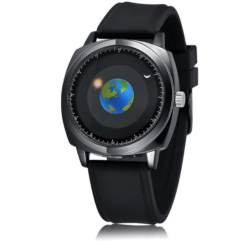 Earth Quartz Watch – Earth Dial, Solar Hour Hand, Moon Minute Hand, Futuristic Design - Cyberpunk Style