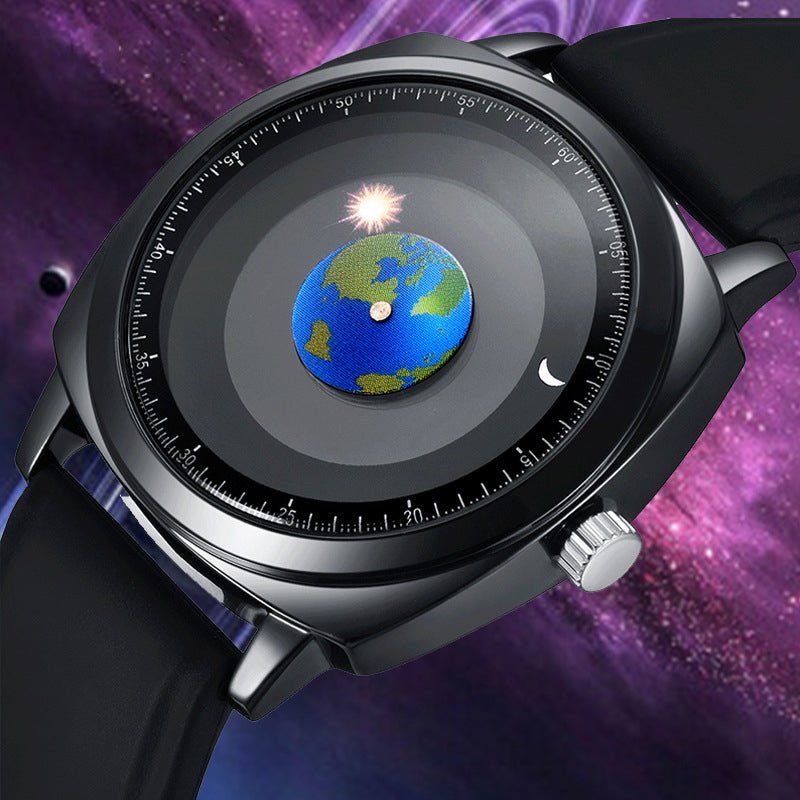 Earth Quartz Watch – Earth Dial, Solar Hour Hand, Moon Minute Hand, Futuristic Design - Cyberpunk Style