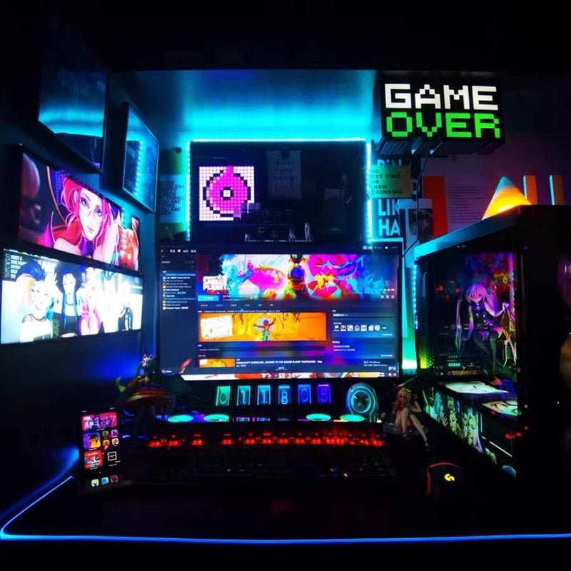 GAME OVER & LEVEL UP Pixel Lights – Cyberpunk Room Decor for Gaming - Cyberpunk Style