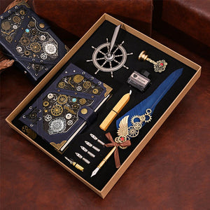 Steampunk Gear Notebook Set - Vintage Design with Handmade Gears & Pen - Cyberpunk Style