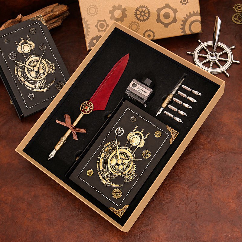 Steampunk Gear Notebook Set - Vintage Design with Handmade Gears & Pen - Cyberpunk Style