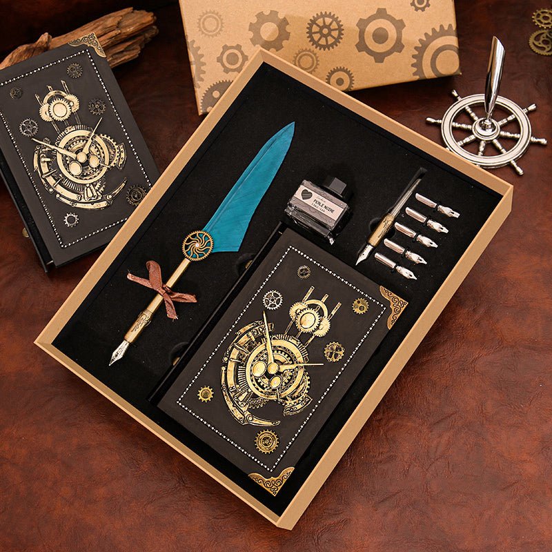 Steampunk Gear Notebook Set - Vintage Design with Handmade Gears & Pen - Cyberpunk Style