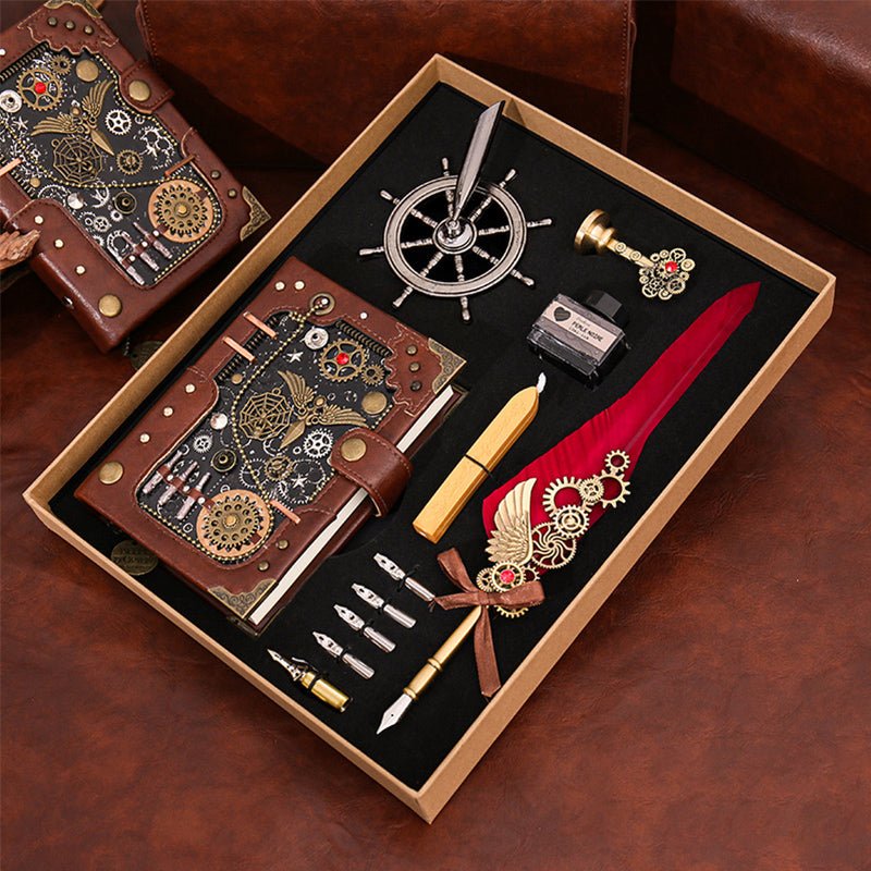 Steampunk Gear Notebook Set - Vintage Design with Handmade Gears & Pen - Cyberpunk Style