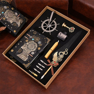 Steampunk Gear Notebook Set - Vintage Design with Handmade Gears & Pen - Cyberpunk Style