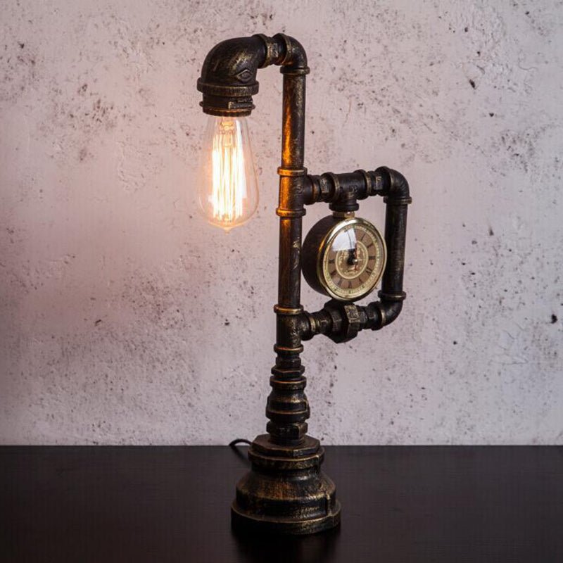 Steampunk Lamp – Vintage Pipe and Clock Design in Antique Copper - Cyberpunk Style