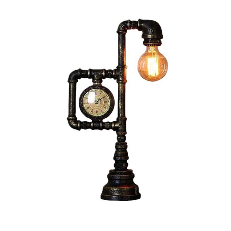 Steampunk Lamp – Vintage Pipe and Clock Design in Antique Copper - Cyberpunk Style