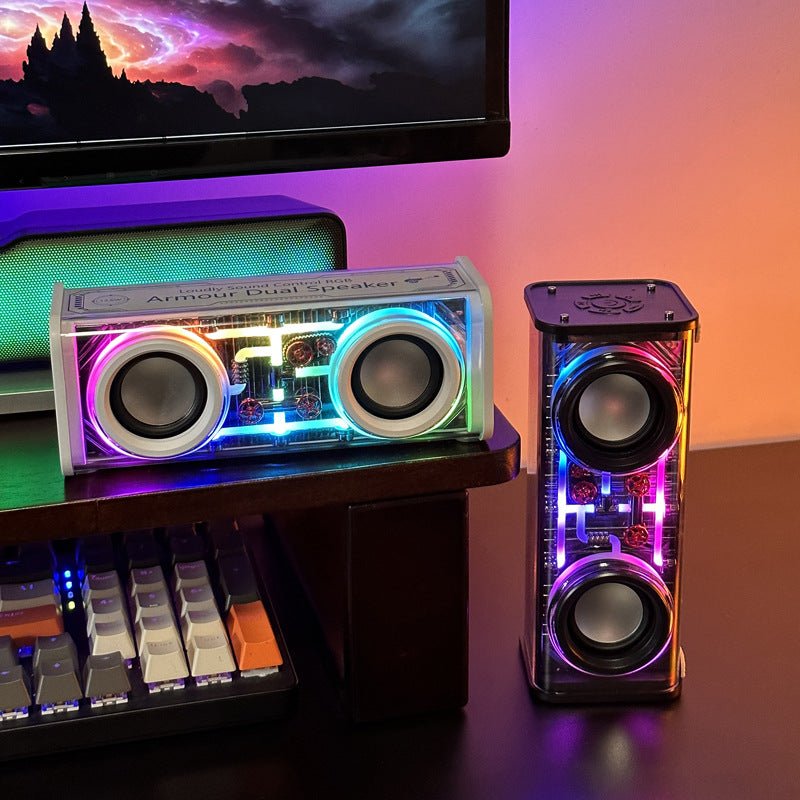 Transparent Mecha Bluetooth Speaker – RGB Lights, Dual Bass, Cyberpunk Style - Cyberpunk Style