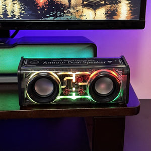 Transparent Mecha Bluetooth Speaker – RGB Lights, Dual Bass, Cyberpunk Style - Cyberpunk Style