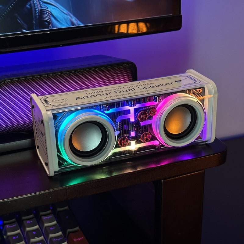 Transparent Mecha Bluetooth Speaker – RGB Lights, Dual Bass, Cyberpunk Style - Cyberpunk Style